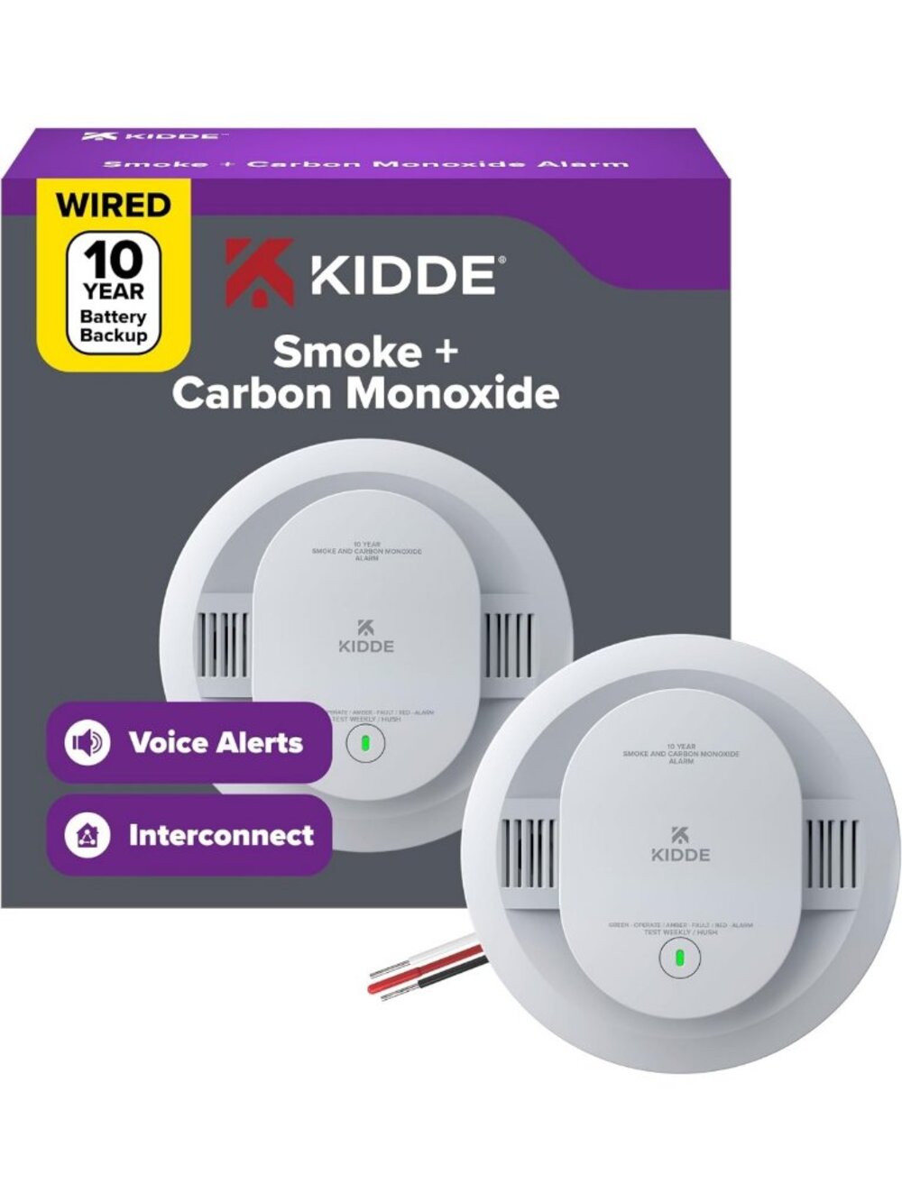 Hardwired Smoke & Carbon Monoxide Detector with 10-Year Battery Backup, Voice